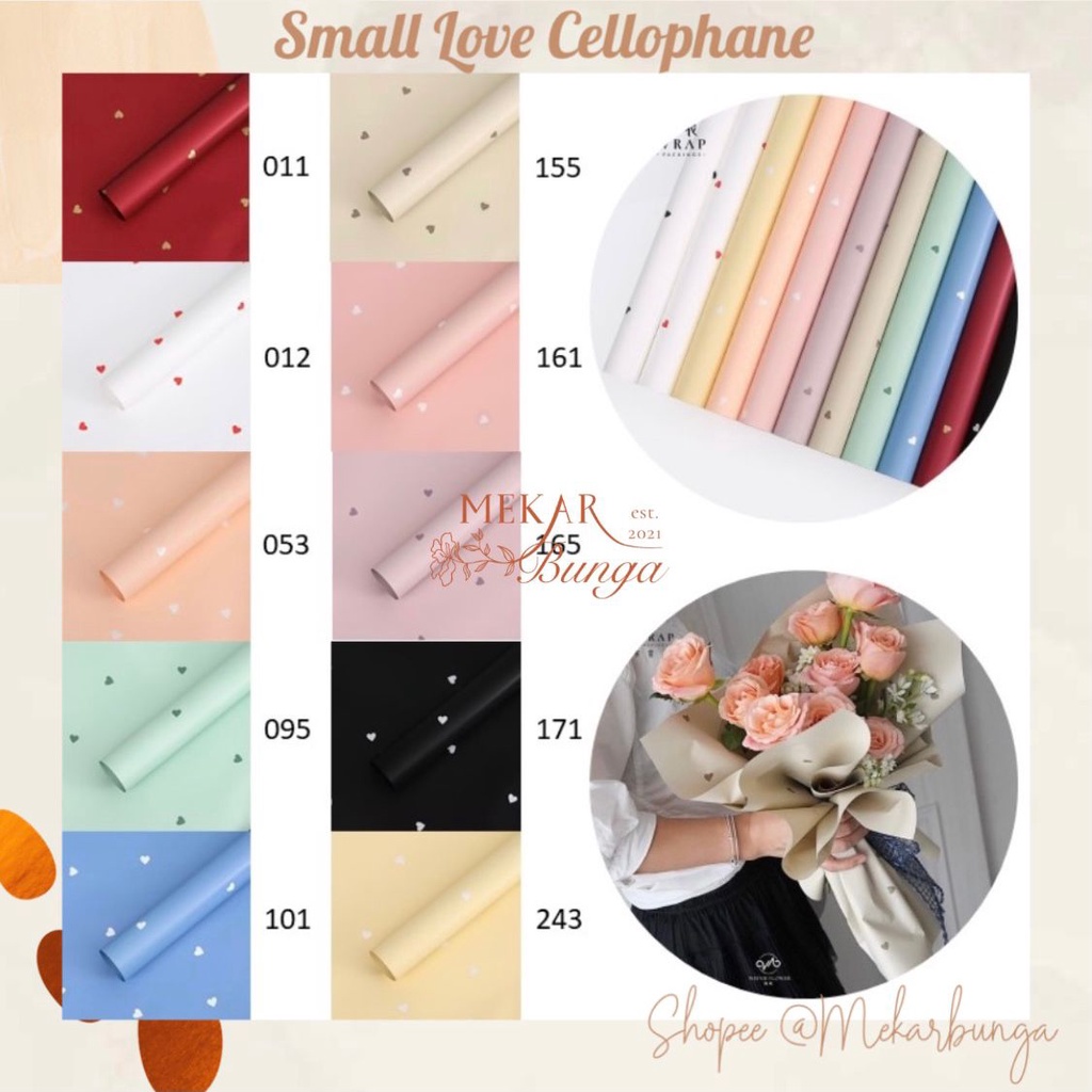 

(K 19) - (1 Lembar) Kertas Bunga Cellophane Small Love Flower Wrapping Korean Style Waterproof Buket Bunga