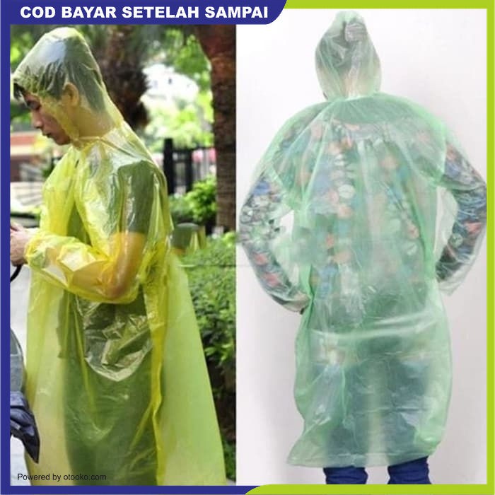 Jas Hujan Plastik LDPE Poncho Lengan Panjang Emergency Raincoat Raider