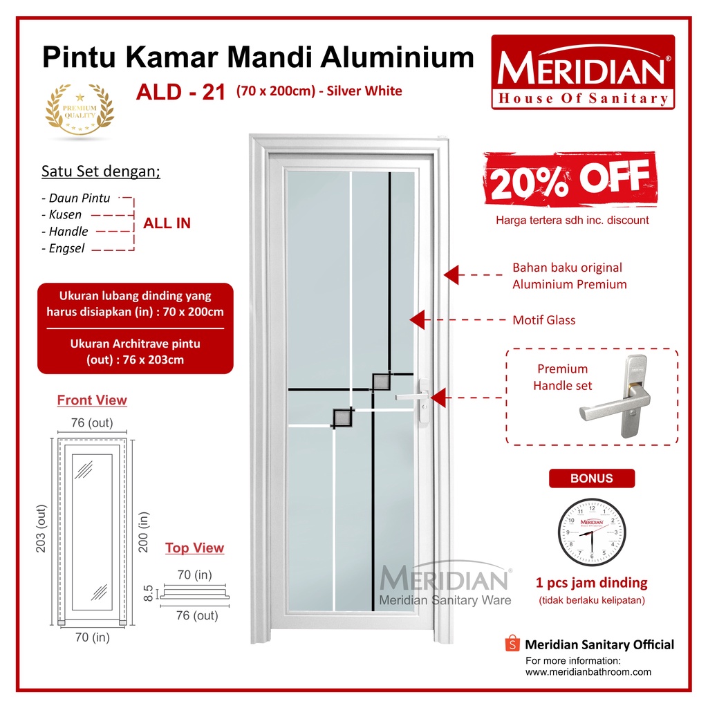 Pintu Aluminium Kamar Mandi MERIDIAN - ALD 21