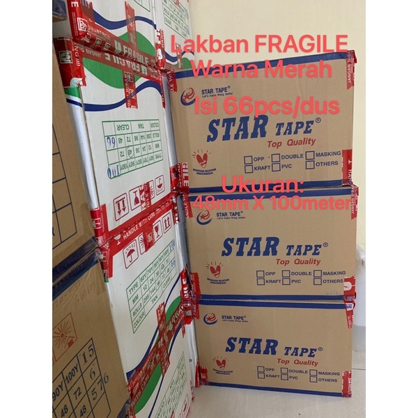 

1 KARTON Lakban Fragile Merah Jangan Dibanting 2 Inch 100Meter 110 Yard