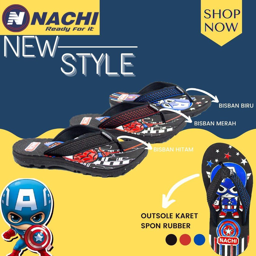 Sandal anak japit spiderman / avengers 28-37 nachi