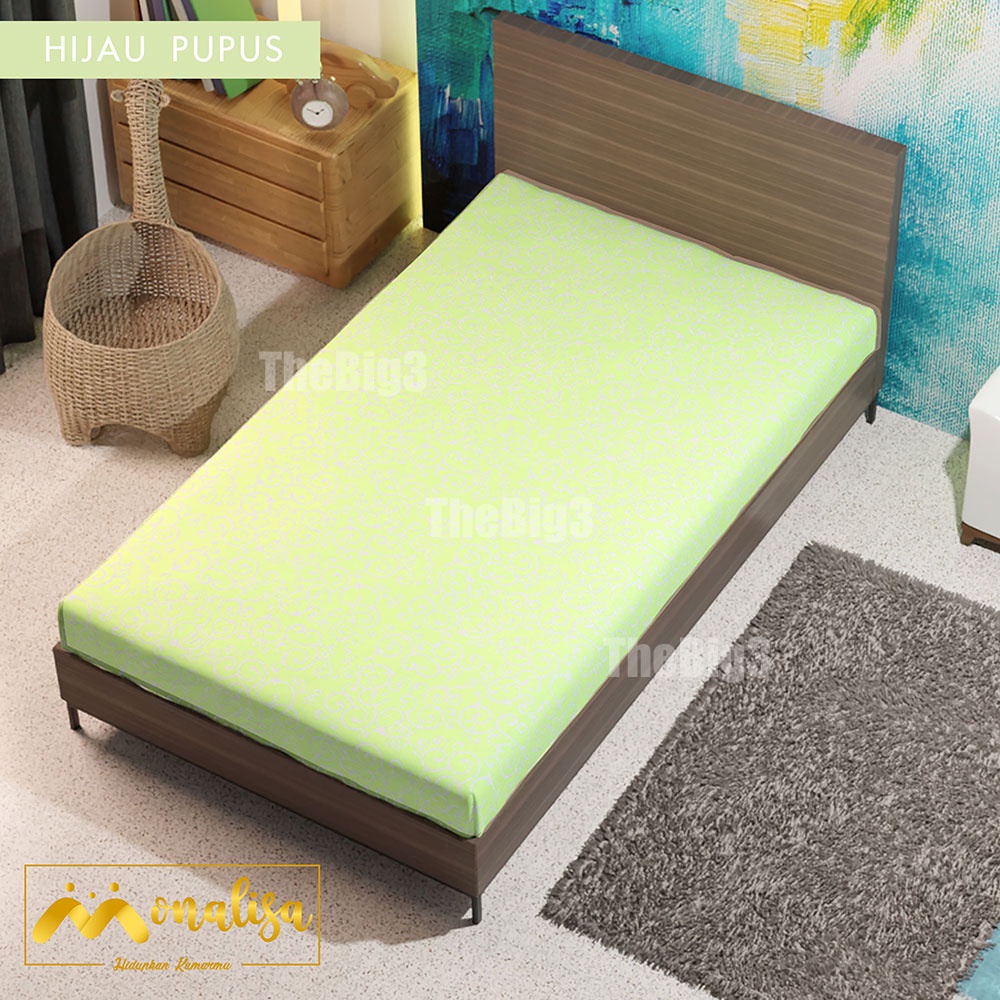 Sprei Waterproof 120x200 MONALISA - anti ompol air water proof polos - 120 Single Size - SP-Hijau Pupus Motif