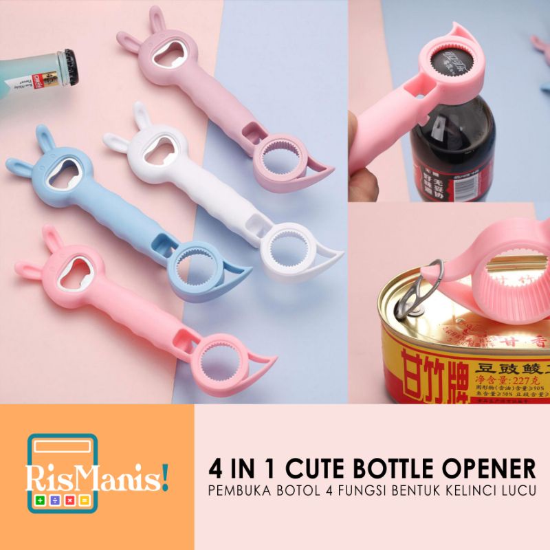 4 IN 1 CUTE BOTTLE OPENER - Pembuka Tutup Botol Stainless Steel Sekrup Penarik Toples Bentuk Kelinci