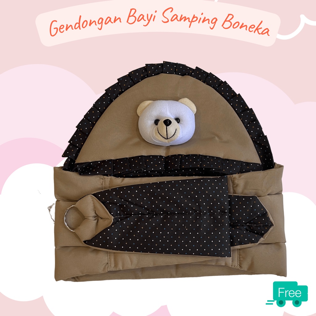 Gendongan bayi samping topi boneka polkadot