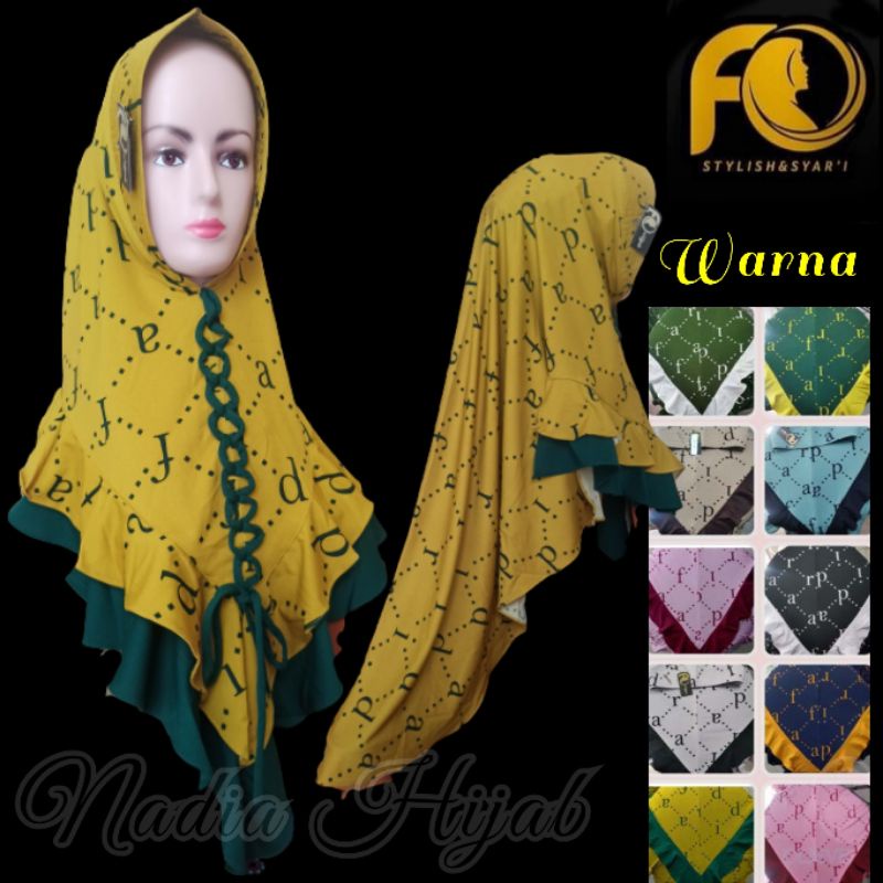 HIJAB / KHIMAR SYAR'I ORI FO (FARIDA) MOTIF PRINT KEPANG PET VARIASI BESI