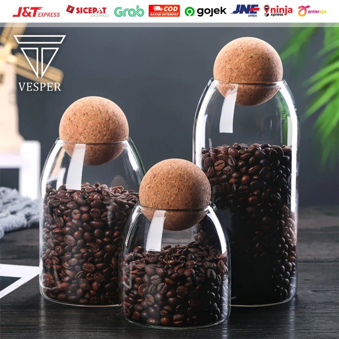 

coffee bean glass canister storage jar / toples botol kaca biji kopi - JAR CORK 500ML