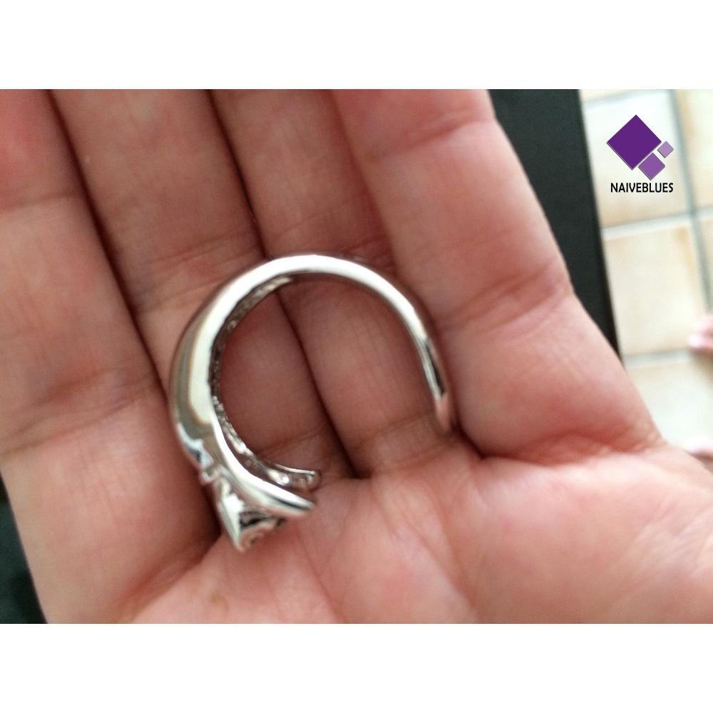 Cincin Model Terbuka Adjustable Desain Hewan Kucing Aksen Berlian Imitasi Untuk Wanita