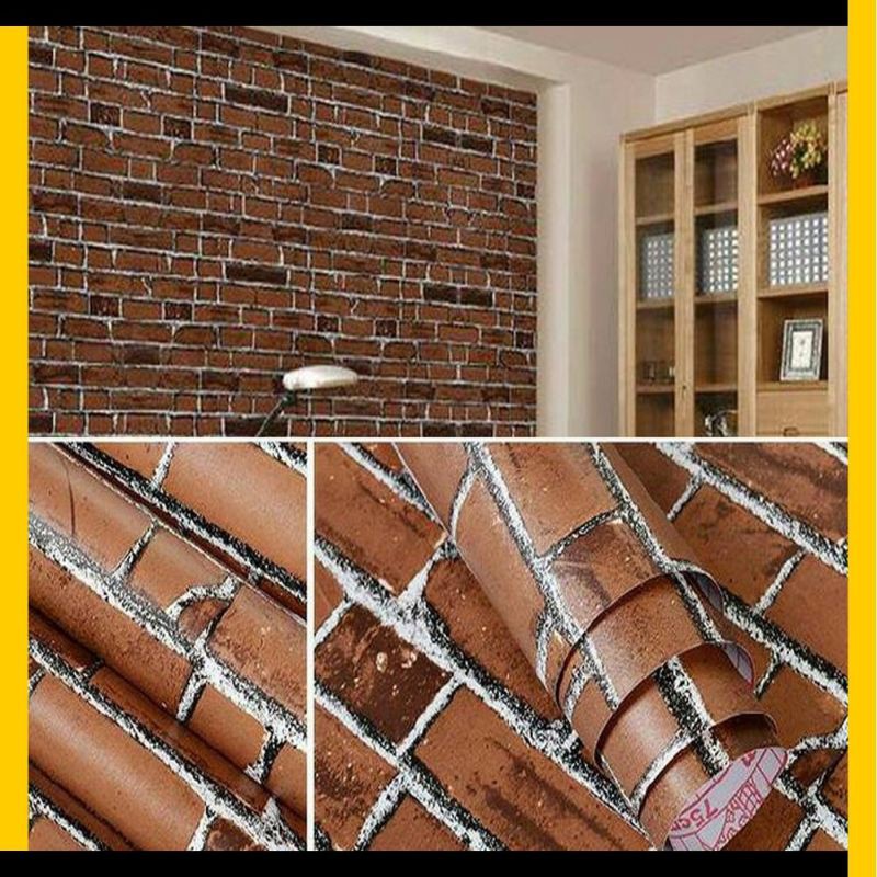 BARU - Wallpaper Sticker Dinding Motif Batu Bata Coklat