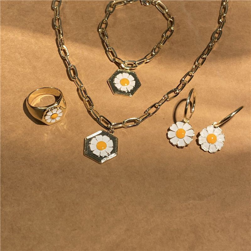 SIY  Coloful Daisy Flower Pendant Necklace Earrings Bracelet Jewelry Set for Women