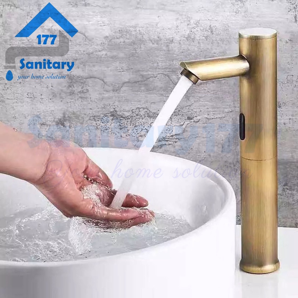 Kran wastafel SENSOR kuningan WS52-keran air 30cm gold matte otomatis brass faucet on off minimalis bambu tinggi automatic tinggi long facuet basin washtafel/G22A