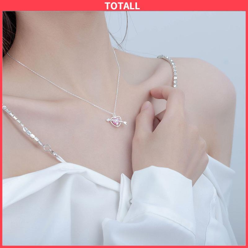 COD Perhiasan Kalung Bentuk Panah Hati Aksen Berlian Warna Pink Untuk Hadiah Ulang Tahun-Totall