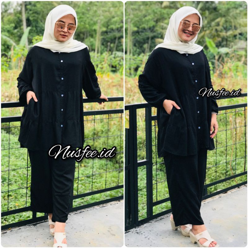 One set lilac rayon viscose set polos jumbo XXL/Set rayon polos LD 120cm / pajamas polos Army Hitam