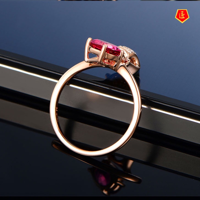 [Ready Stock]Women's Korean-Style Rose Fox Ruby Silver Ring