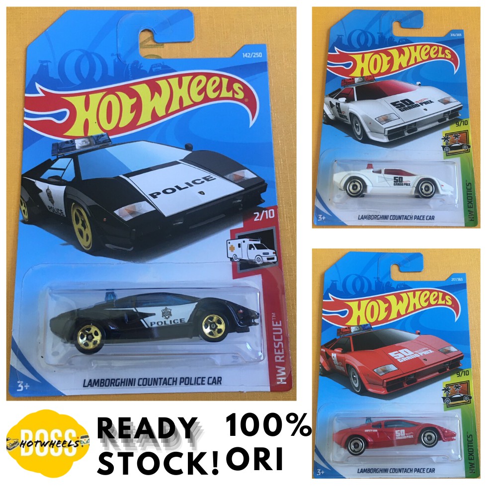 HOT WHEELS HOTWHEELS LAMBORGHINI COUNTACH HITAM MERAH PUTIH POLICE MAINAN DIECAST LANGKA TRACK PROMO