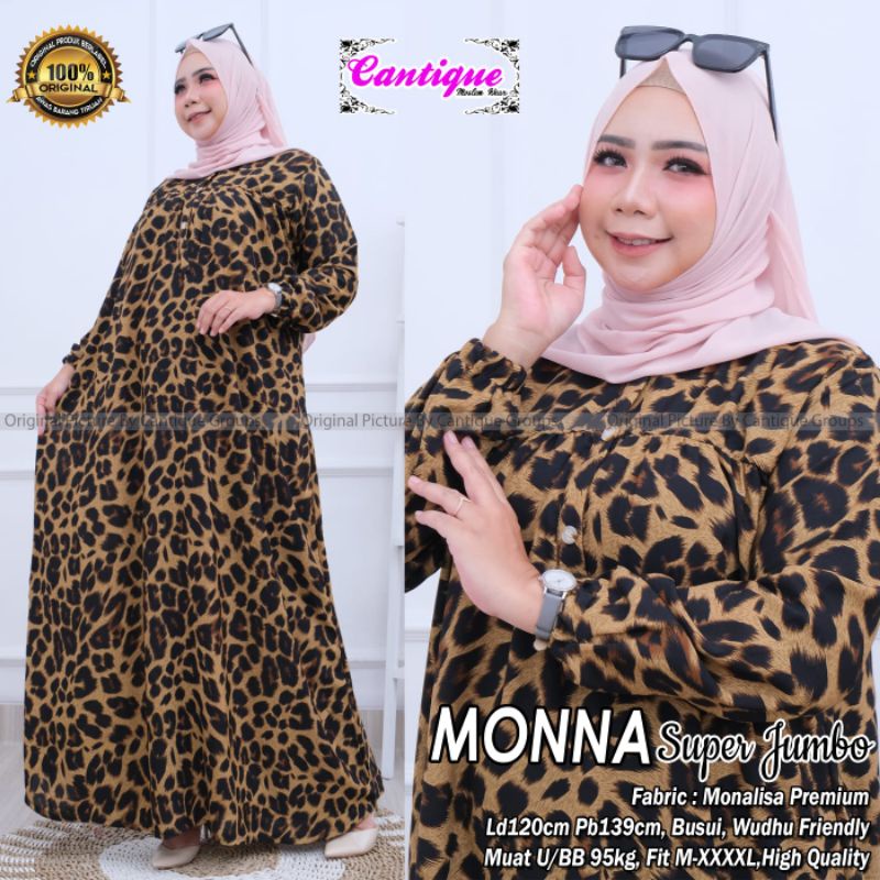 gamis monna motif leopard gamis jumbo macan bahan monalisa premium