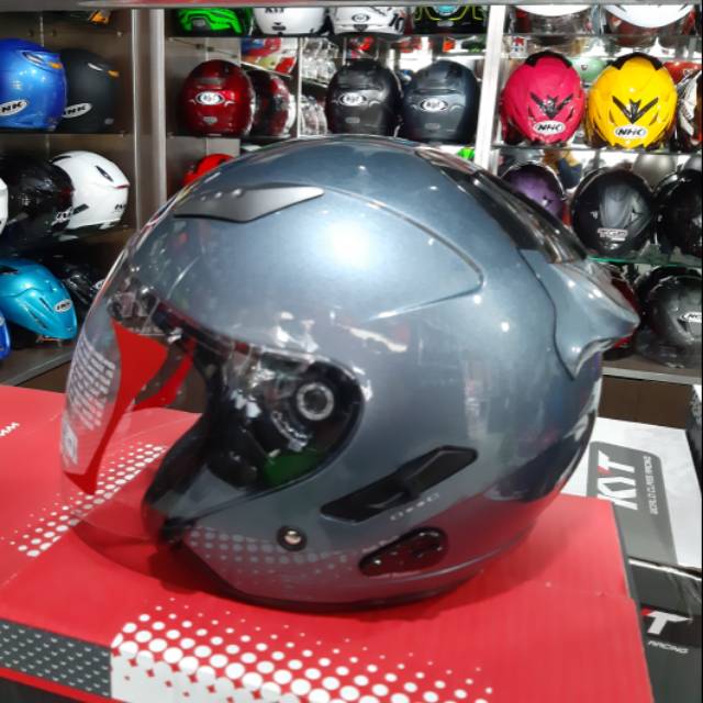 Jual Helm KYT Galaxy solid All grey abu muda doubel Vision dan Anti