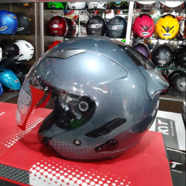 Jual Helm KYT Galaxy solid All grey abu muda doubel Vision dan Anti