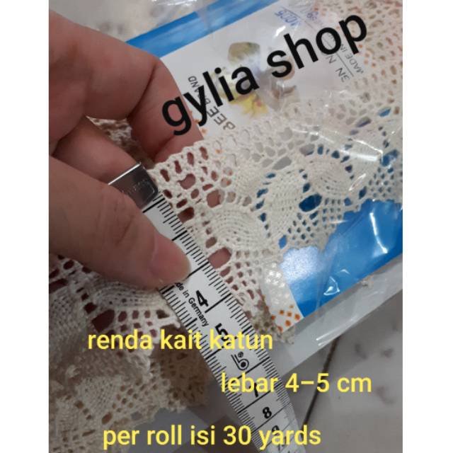 Renda Kait Katun / Renda Katun Per roll / Aplikasi Baju