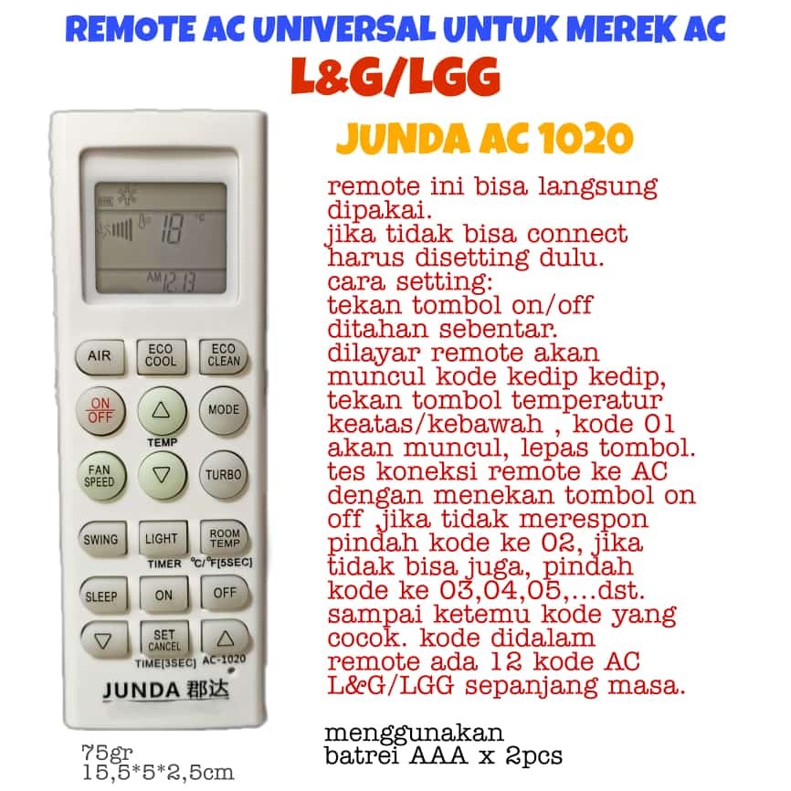 REMOTE AC MULTI UNIVERSAL AC LG JUNDA AC-1020