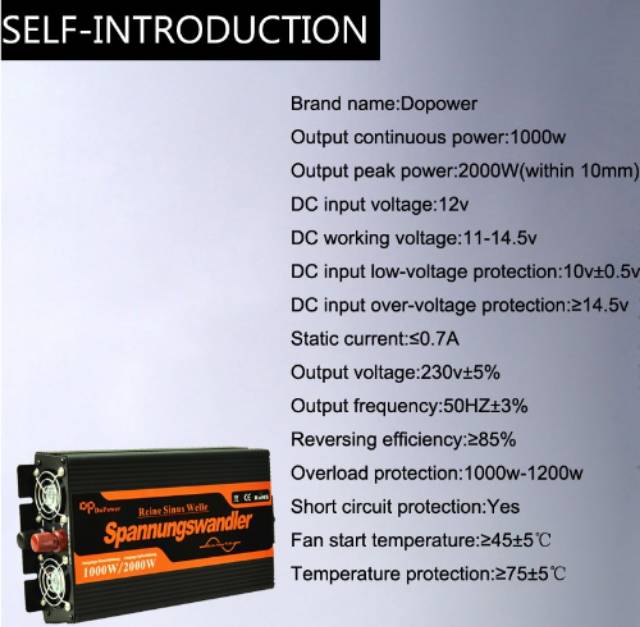 Inverter Pure Sine Wave DC 12 V untuk AC 220 V 1000 W Max 2000 W  Power High Quality Efisien Tinggi