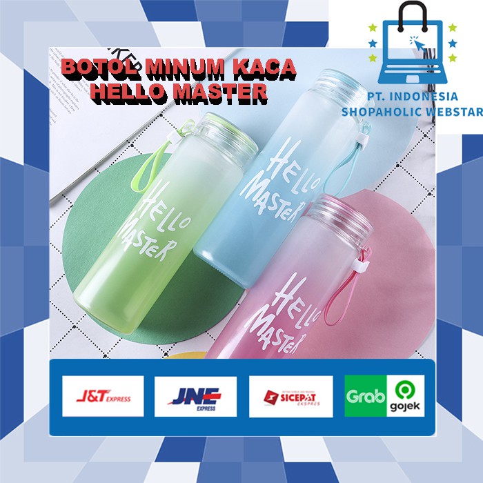 Botol Minum Kaca Hello Master / Gelas Minum Kaca Hello Master / Botol Kaca Hello Master