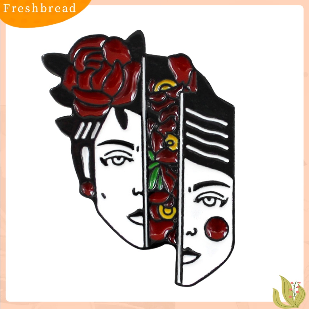 Terlaris Dislocation Lady Face Rose Flower Enamel Brooch Pin Jacket Collar Badge Jewelry