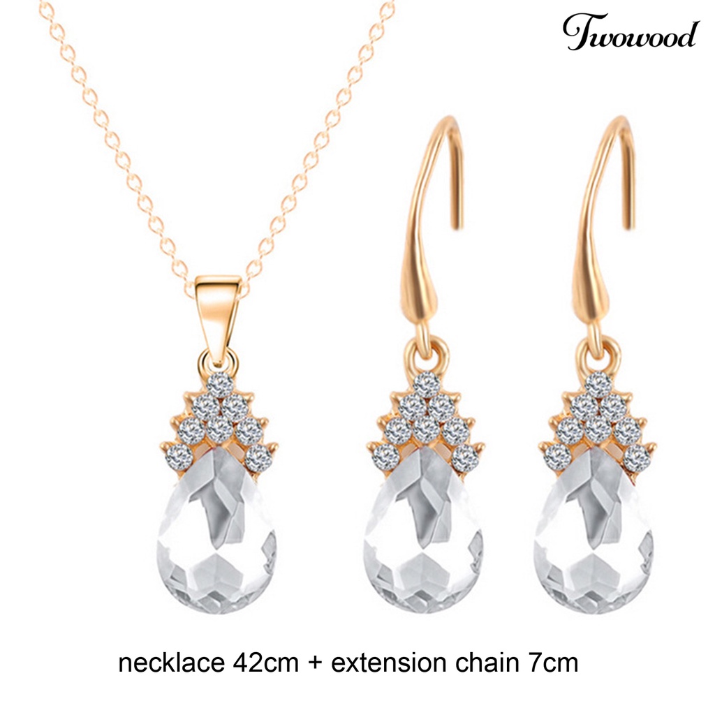 2pcs / Set Kalung Anting Bentuk Tetesan Air Bahan Tembaga Hias Kubik Zirkonia Untuk Pengantin