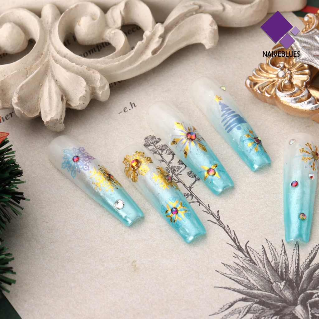 Naiveblue Stiker Kuku Motif Snowflake Warna-Warni Tahan Air Untuk Nail Art DIY