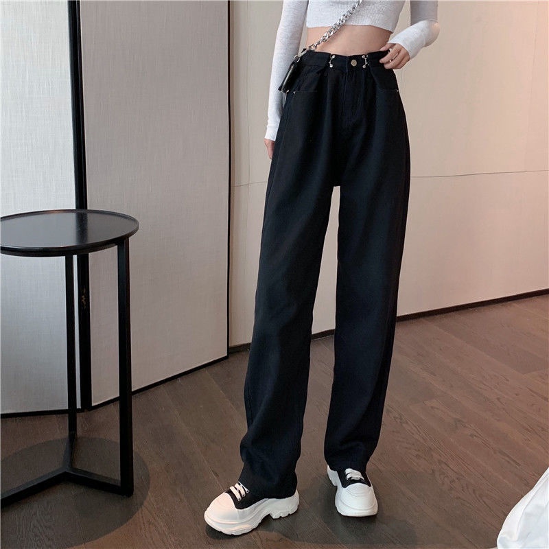 Korean New Women's Loose High Waist Wide Leg pengait celana Jeans