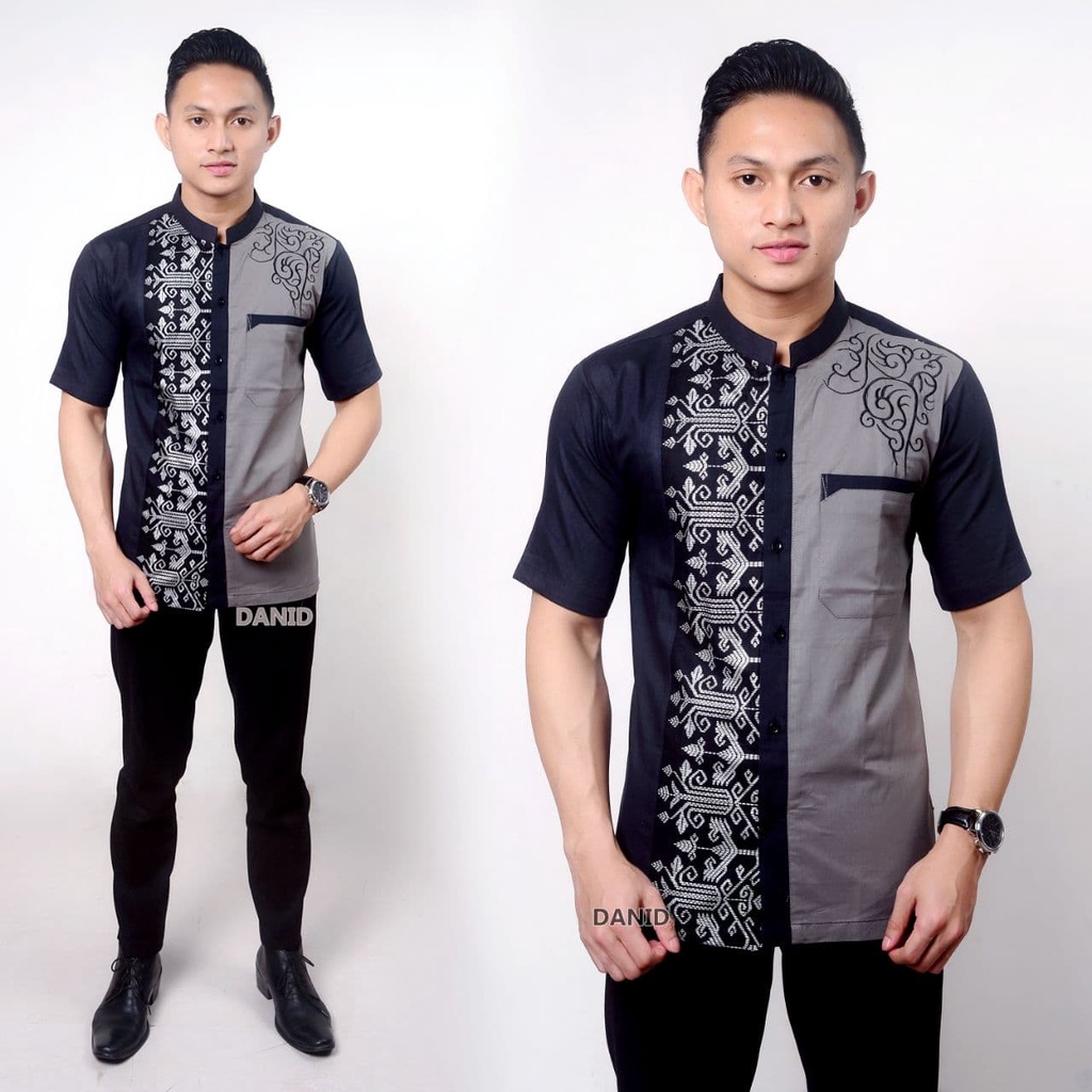 Baju koko bordir batik lengan pendek Busana muslim Modern