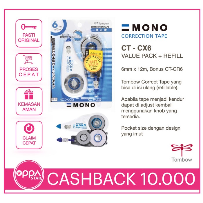 

Star Tip Ex Correction Tape Tombow 6 Mm + Refill Cx6 Cr6 Hot Sale