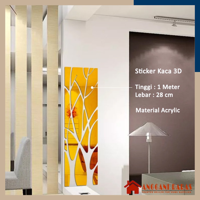 Walpaper Stiker Dinding Stiker Kaca Cermin Dekorasi 3D Motif Pohon 100 x 28cm