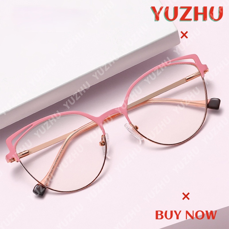 (YUZHU) COD Eropa dan Amerika Fashion Metal Spring Leg Cat Eye Glasses INS Fashion Anti Blue Light Kacamata untuk Wanita