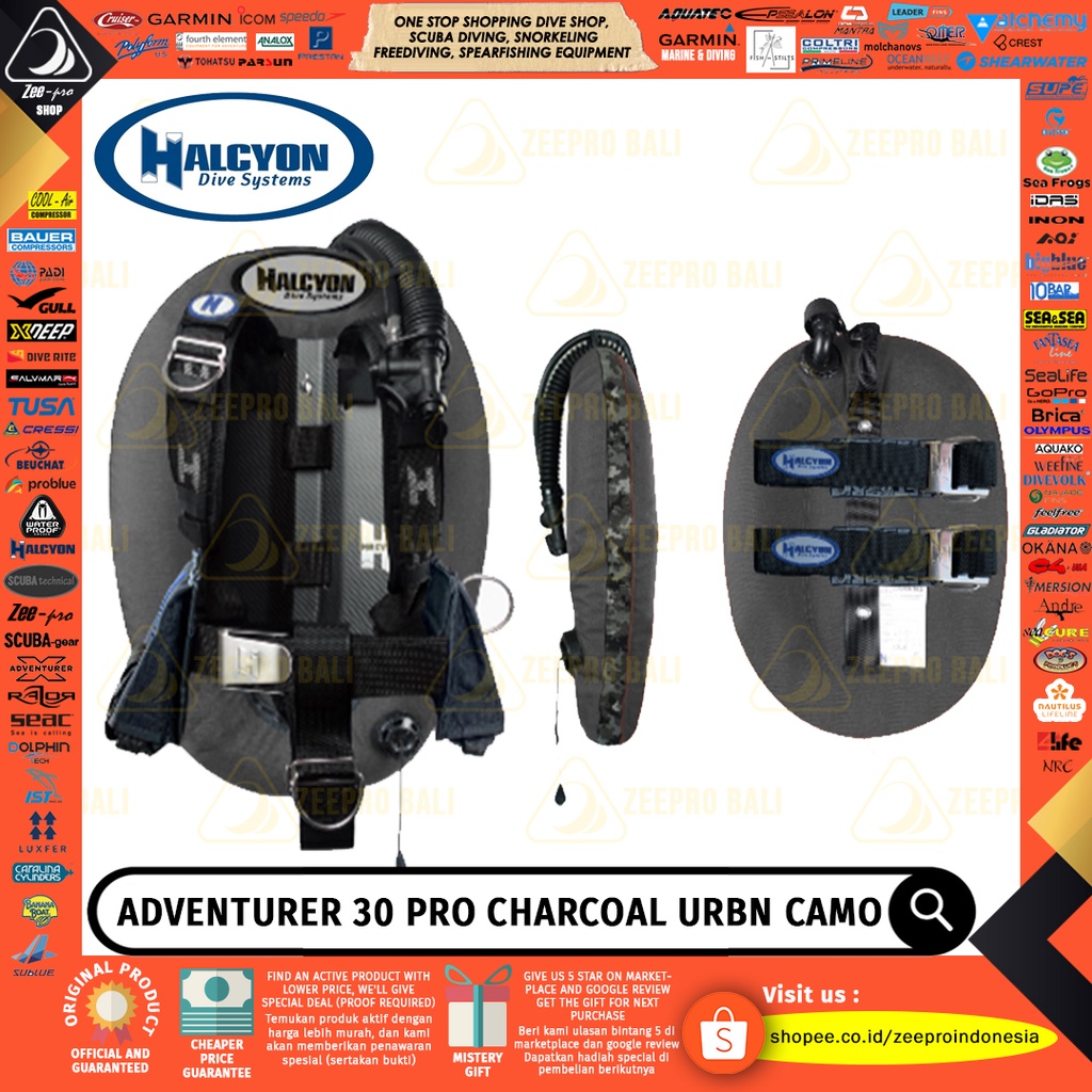 Technical BCD Scuba Diving Halcyon Adventurer 30 Pro Carbon Backplate Wing Custom Charcoal Urban Cam