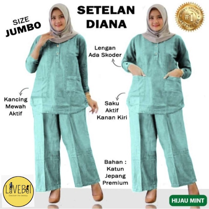 LVB Setelan Wanita Muslimah DIANA /DIAN/Baju Wanita Jumbo/Celana Panjang/Set Perempuan Muslim/GRATIS ONGKIR &amp; COD/11864 11864 11872/ Lavebel