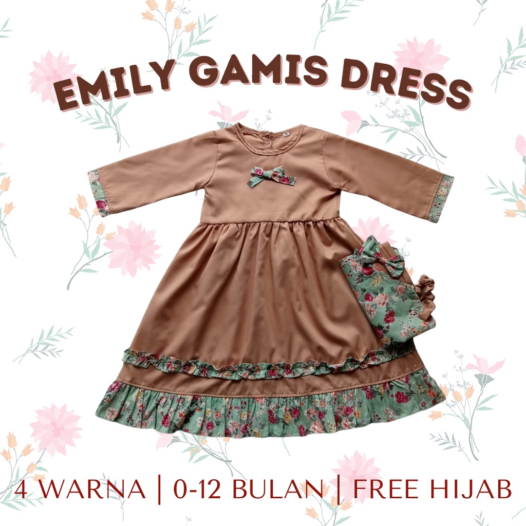 gamis dress anak 0 - 12 bulan 12 - 18 bulan baju dress muslim bayi anak perempuan EMILY GAMIS DRESS