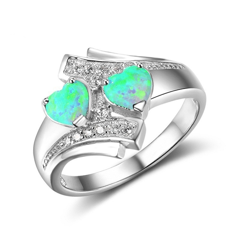 New style ring diamond double heart opal fashion European and beautiful ring