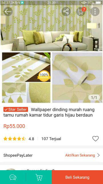 Wallpaper Dinding Murah Ruang Tamu Rumah Kamar Tidur Garis Hijau Berdaun Terbagus Terlaris Elegan