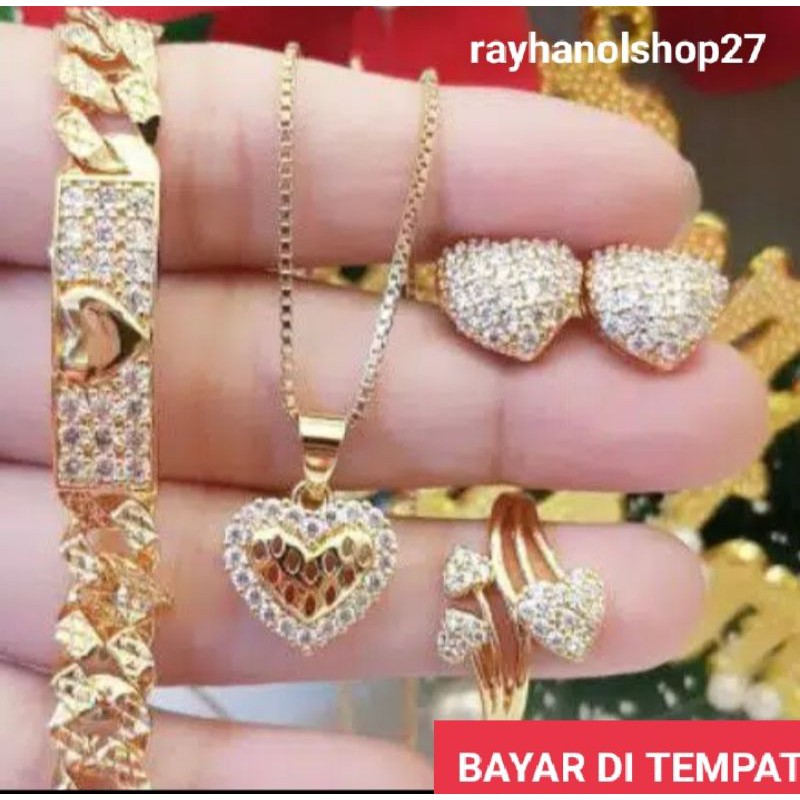 SET PERHIASAN WANITA DEWASA LENGKAP LAPIS EMAS 22K MOTIF PILIHAN