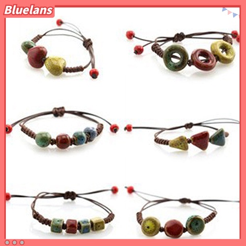 Bluelans Bohemia Unique Natural Ceramics Adjustable Braided Rope Bracelet Bangle