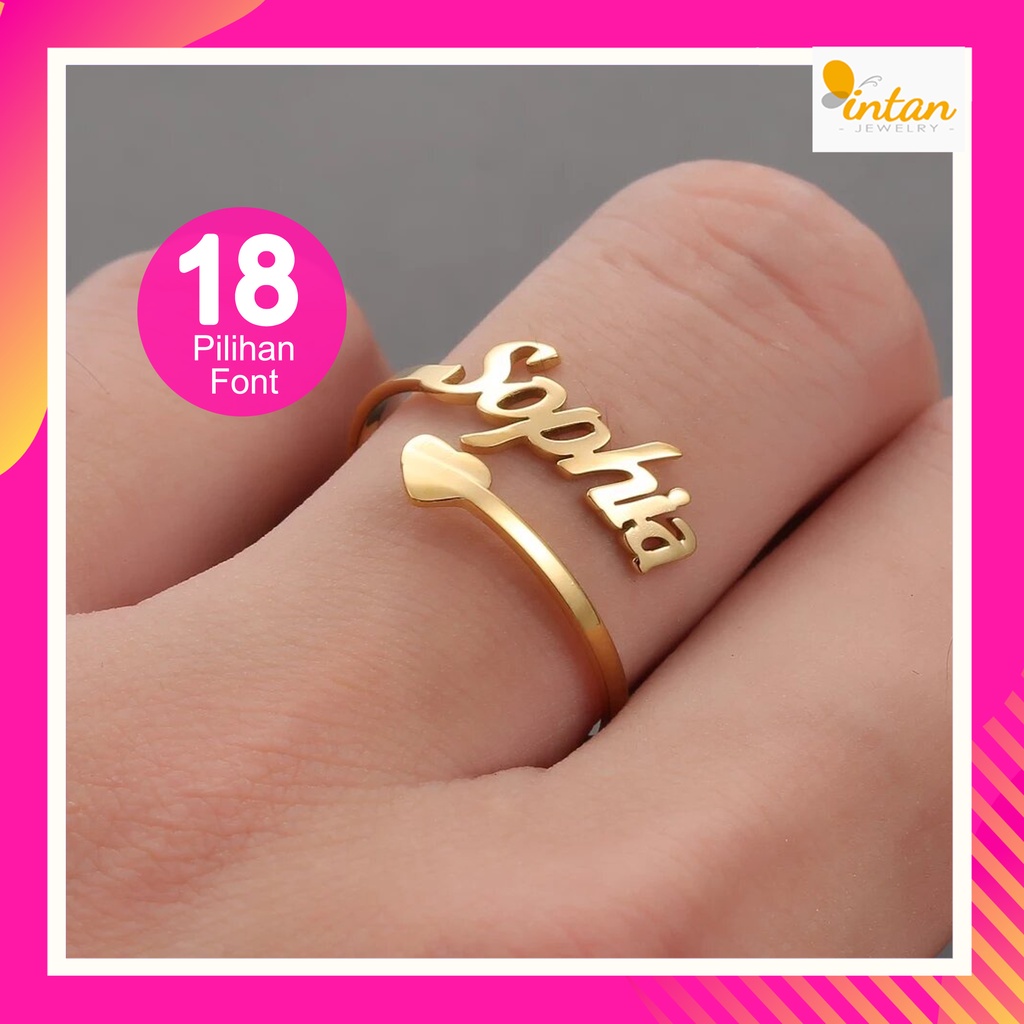 Cincin Nama Custom Nama Sendiri titanium anti karat lapis emas 24k gold aksesoris fashion wanita kor
