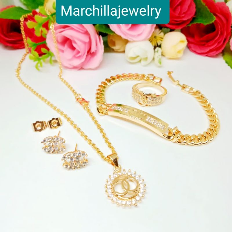 Satu set perhiasan xuping lapis emas aksesoris fashion wanita