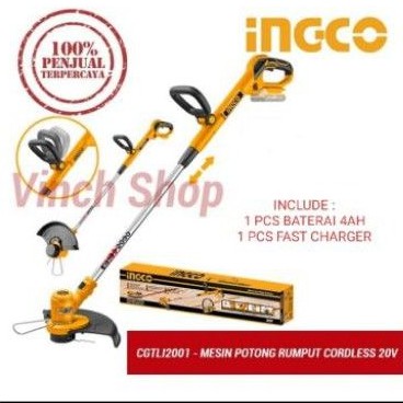 MESIN PEMOTONG POTONG BABAT RUMPUT CORDLESS ALAT BABAT LISTRIK BATERAI INGCO 4AH