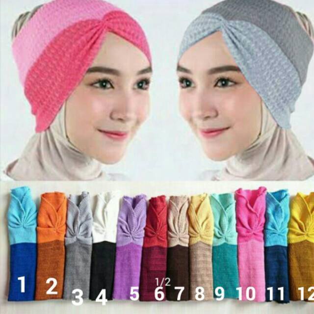 20 pcs Bandana Ciput rajut risty tagor kerut 2 warna two tone (CIPUT RISTY)