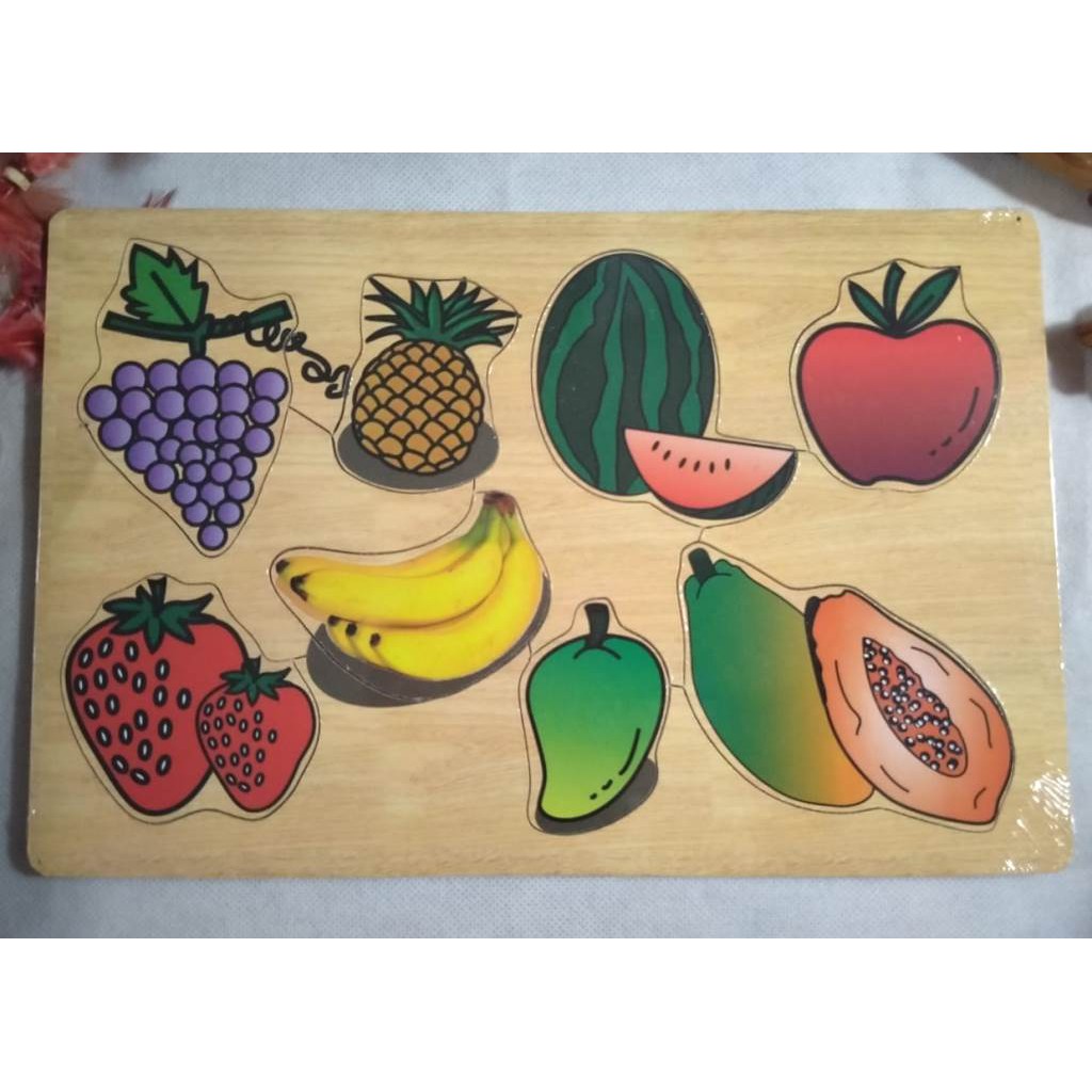 PUZZLE GAMBAR NAMA BUAH BAHAN KAYU. MAINAN EDUKASI ANAK. RIENS COLLECTIONS