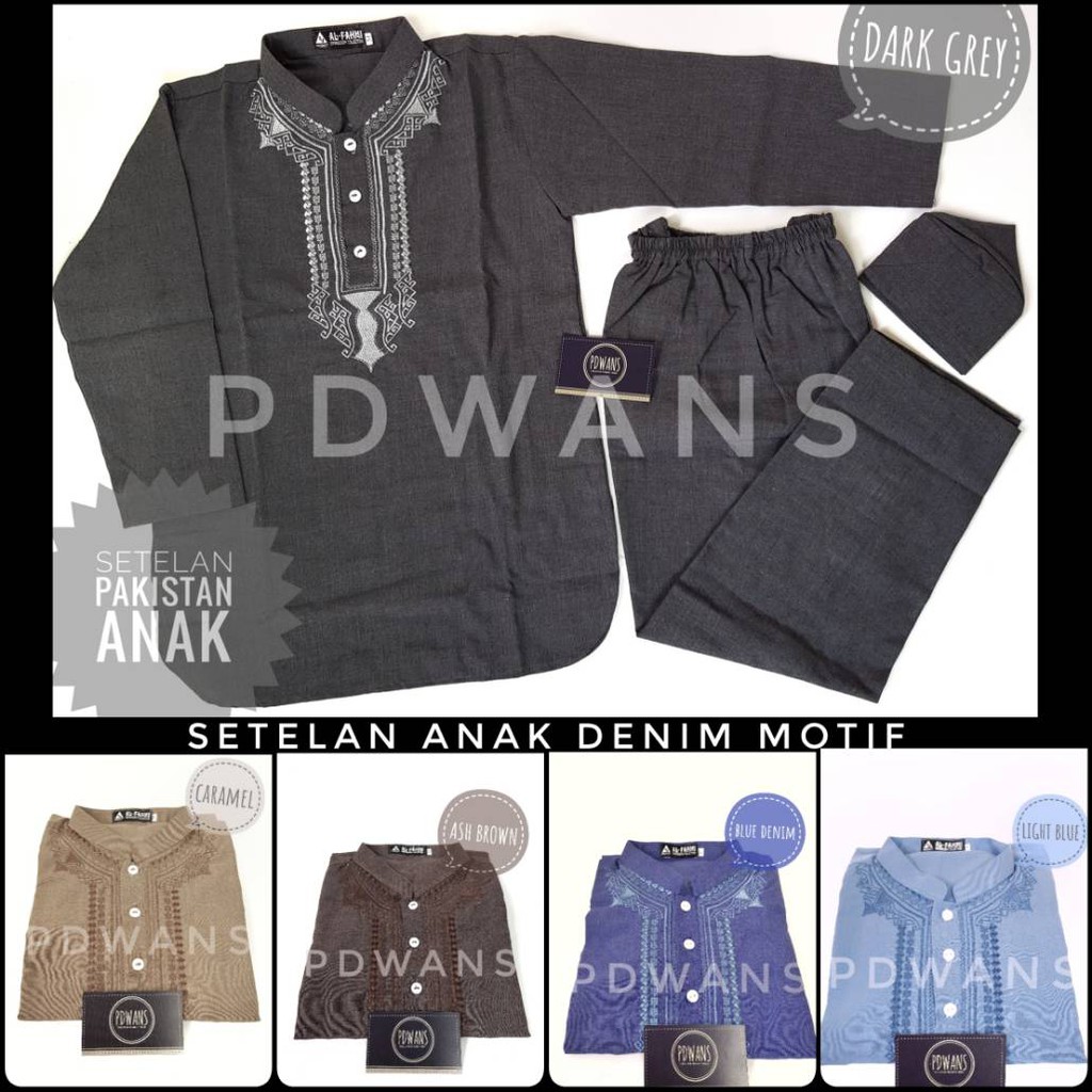 Setelan Koko Pakistan Anak Seri Katun Denim Motif by PDWANS