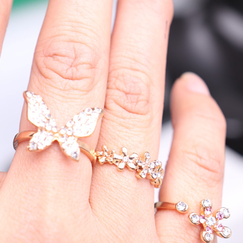 Hu Hu Hu Hu Hu Alat Bantu Pasang Kacamata♡ Cincin Bentuk Kupu-Kupu Sparkling Bahan Alloy Tahan Karat Untuk Wanita