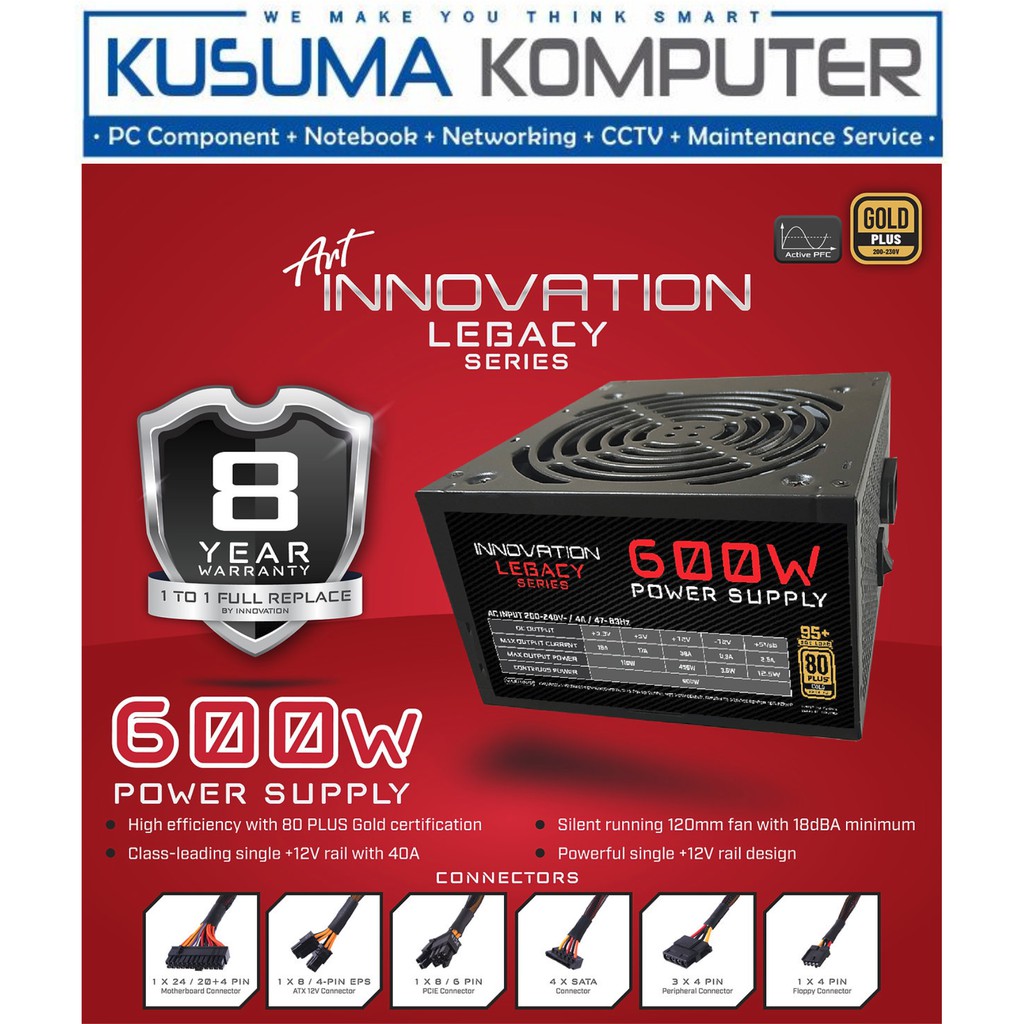 Power Supply Innovation PSU 600W Gold Garansi 8 Tahun