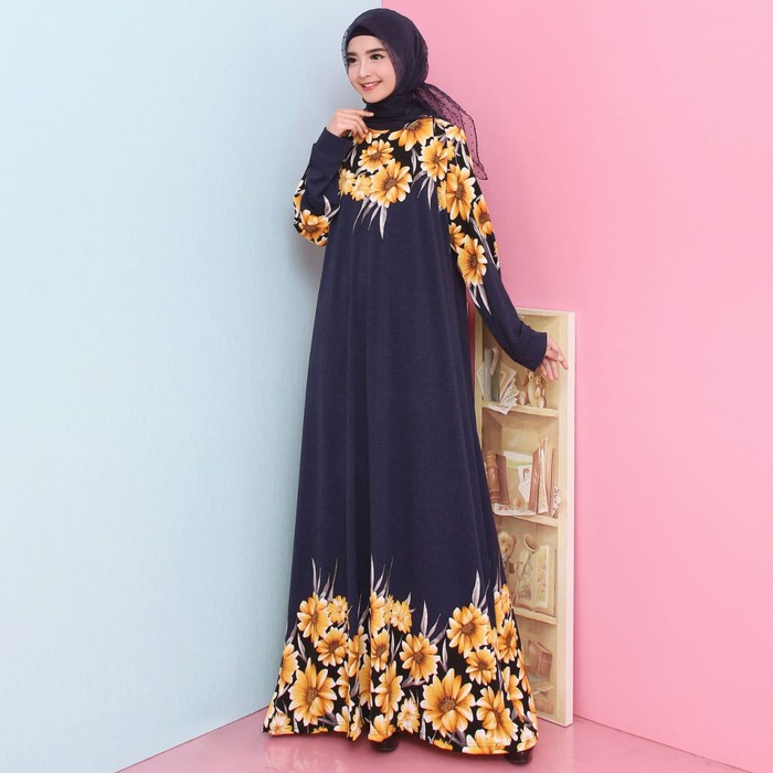 Baju Gamis Wanita Gamis Jumbo 4L Gamis Jersey Missbee 6871 - Navy