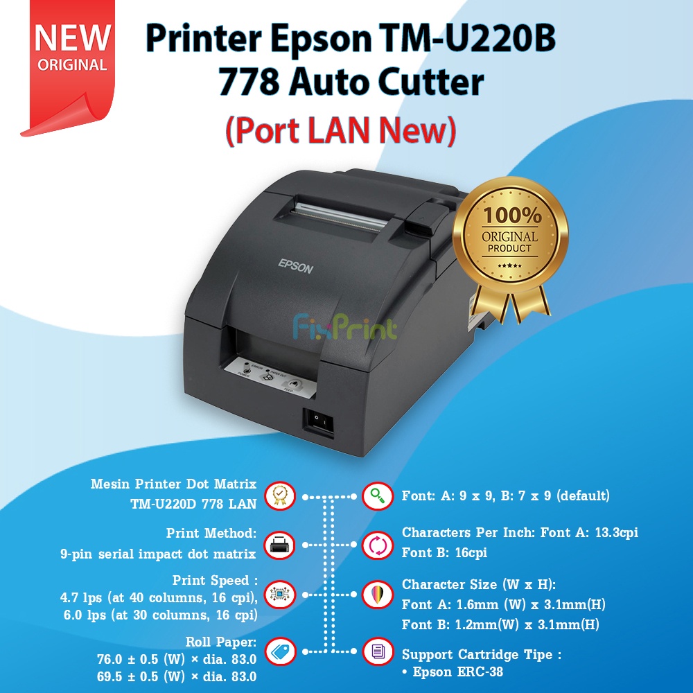 Printer POS Kasir Dot Matrix Epson TM-U220B TMU220B Auto Cutter TMU220